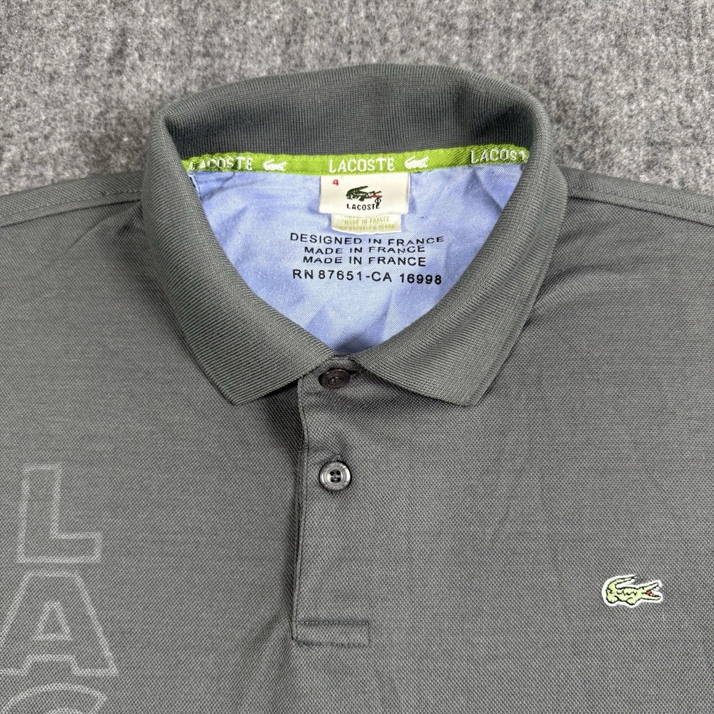 Lacoste Men's Size 4 Gray Polo Shirt Made in France Big Logo Crocodile